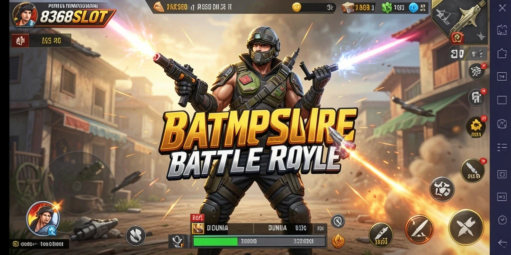 Screenshot utama 8368SLOT menampilkan aksi seru dalam pertempuran Battle Royale.