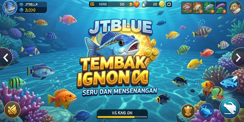 Screenshot JTBLUE menampilkan aksi permainan tembak ikan yang seru.