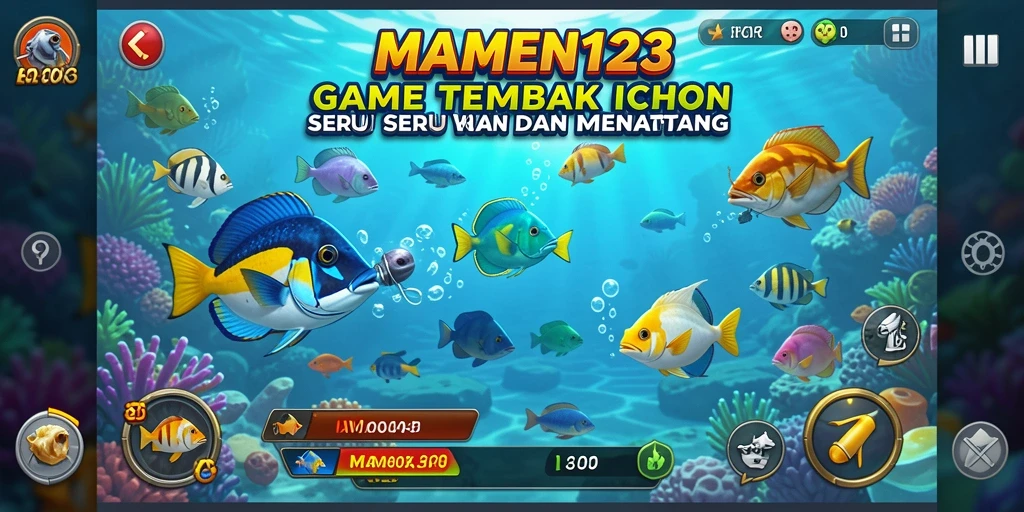 Tampilan gameplay seru dalam MAMEN123 dengan aksi Tembak Ikan.