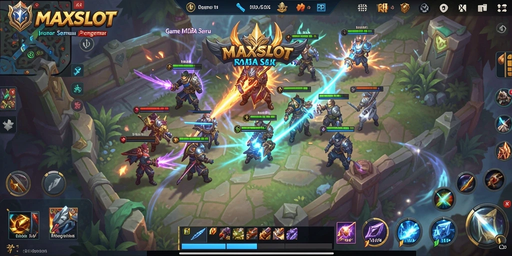 Tampilan seru gameplay MOBA MAXSLOT yang menyenangkan.