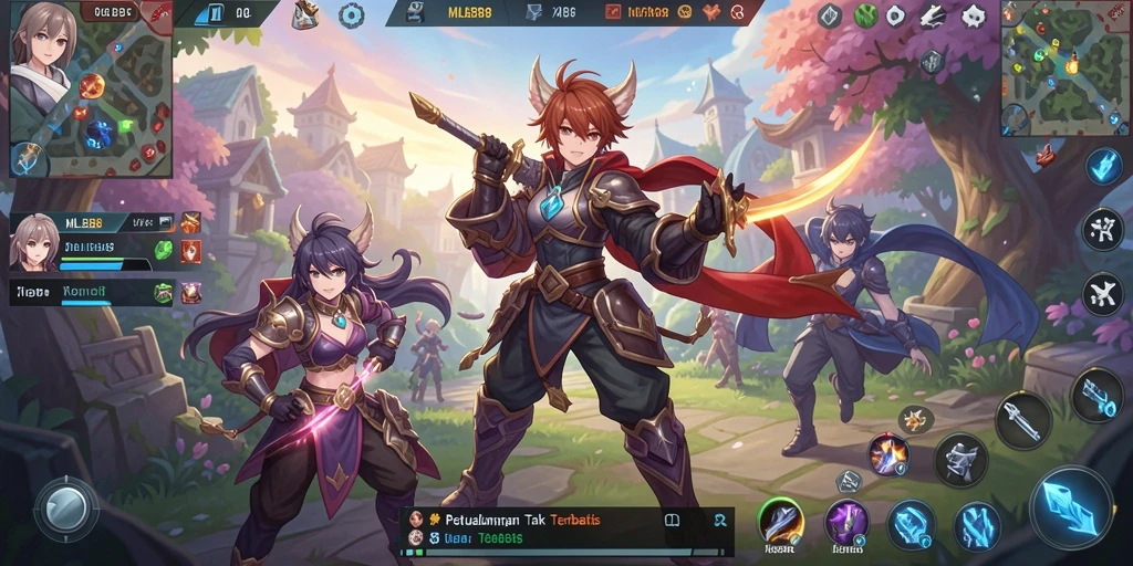 Tangkapan layar utama MLBB8 menampilkan bertarungnya karakter Anime yang epik.