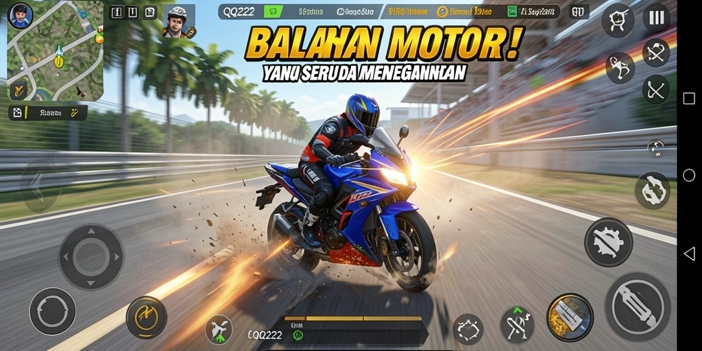 Tangkapan layar QQ222 menampilkan aksi balapan motor yang mendebarkan.