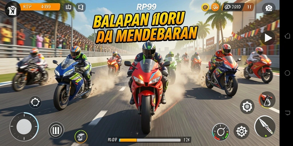 Tampilan gameplay RP99 yang mendebarkan di lintasan balap.