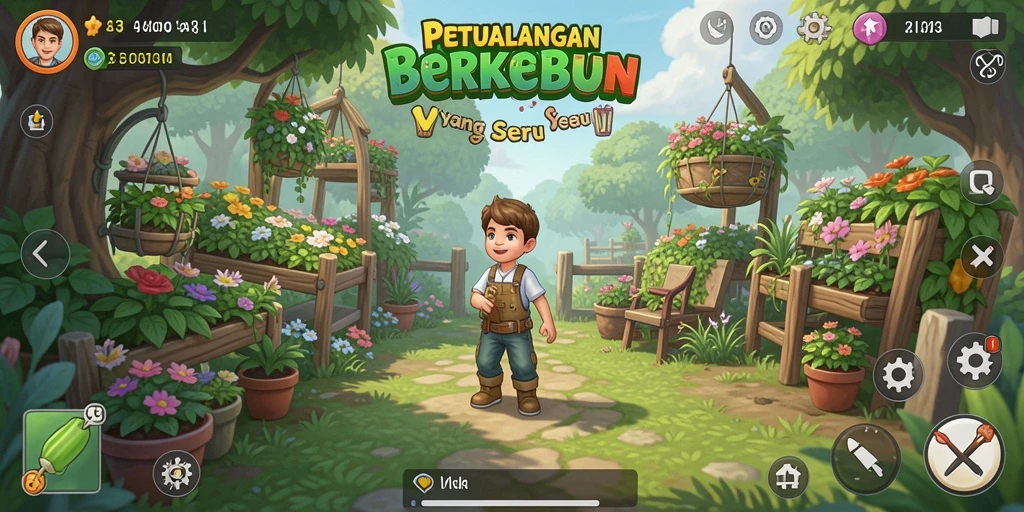 Screenshot gameplay menunjukkan para pemain yang sedang berkebun.