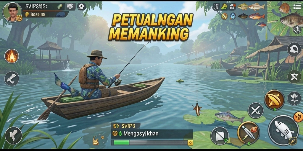 Tampilan gameplay menantang dalam memancing yang seru.