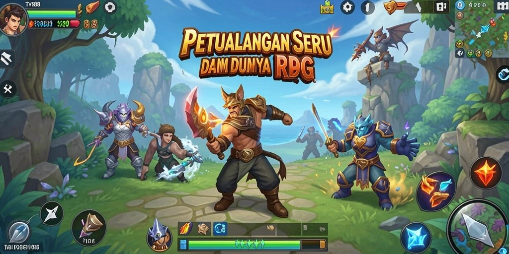 Screenshot gameplay TV888 menampilkan pertempuran RPG yang seru.